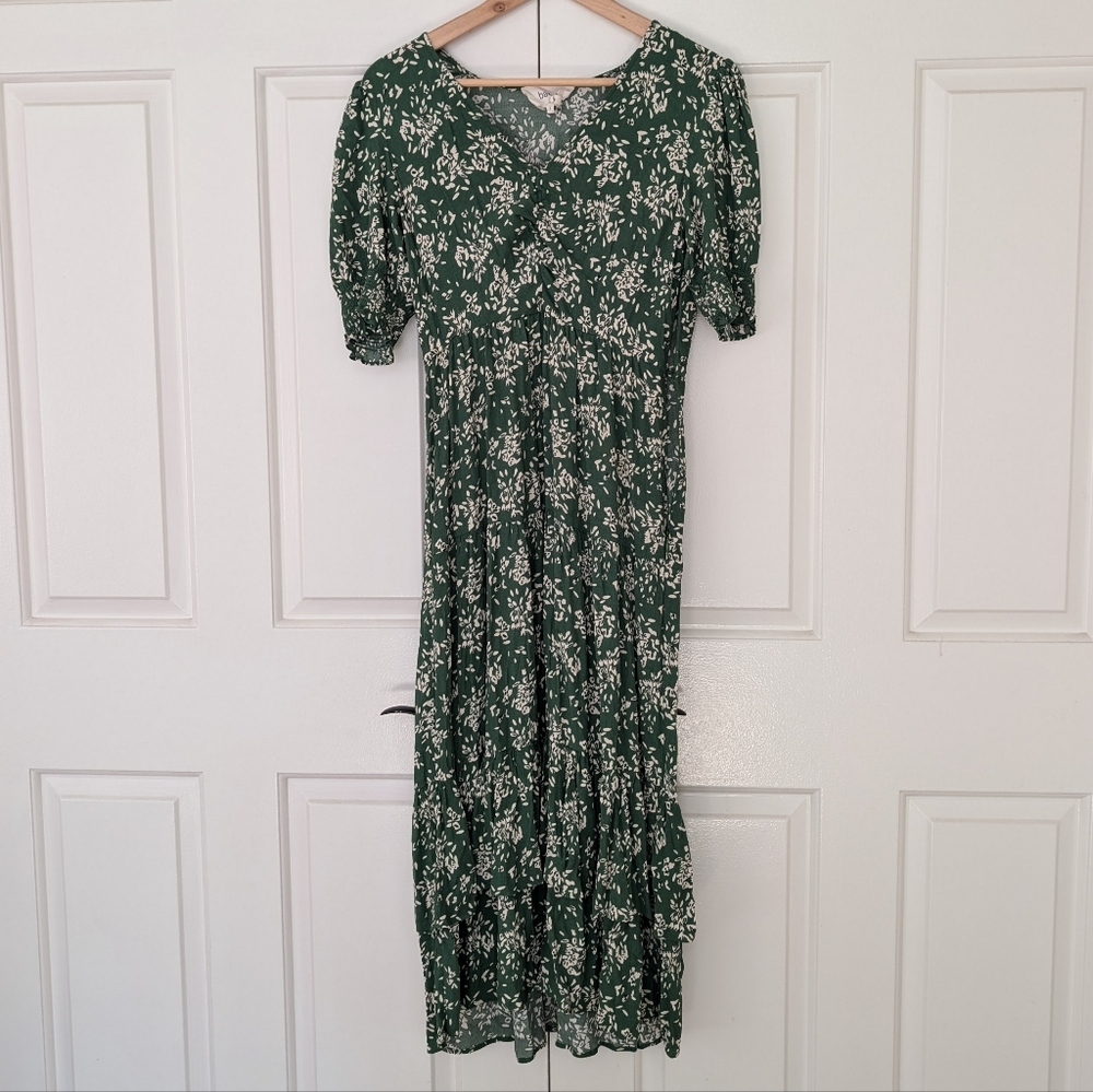 Ba&sh V-Neck Maxi/Midi Green Floral Dress